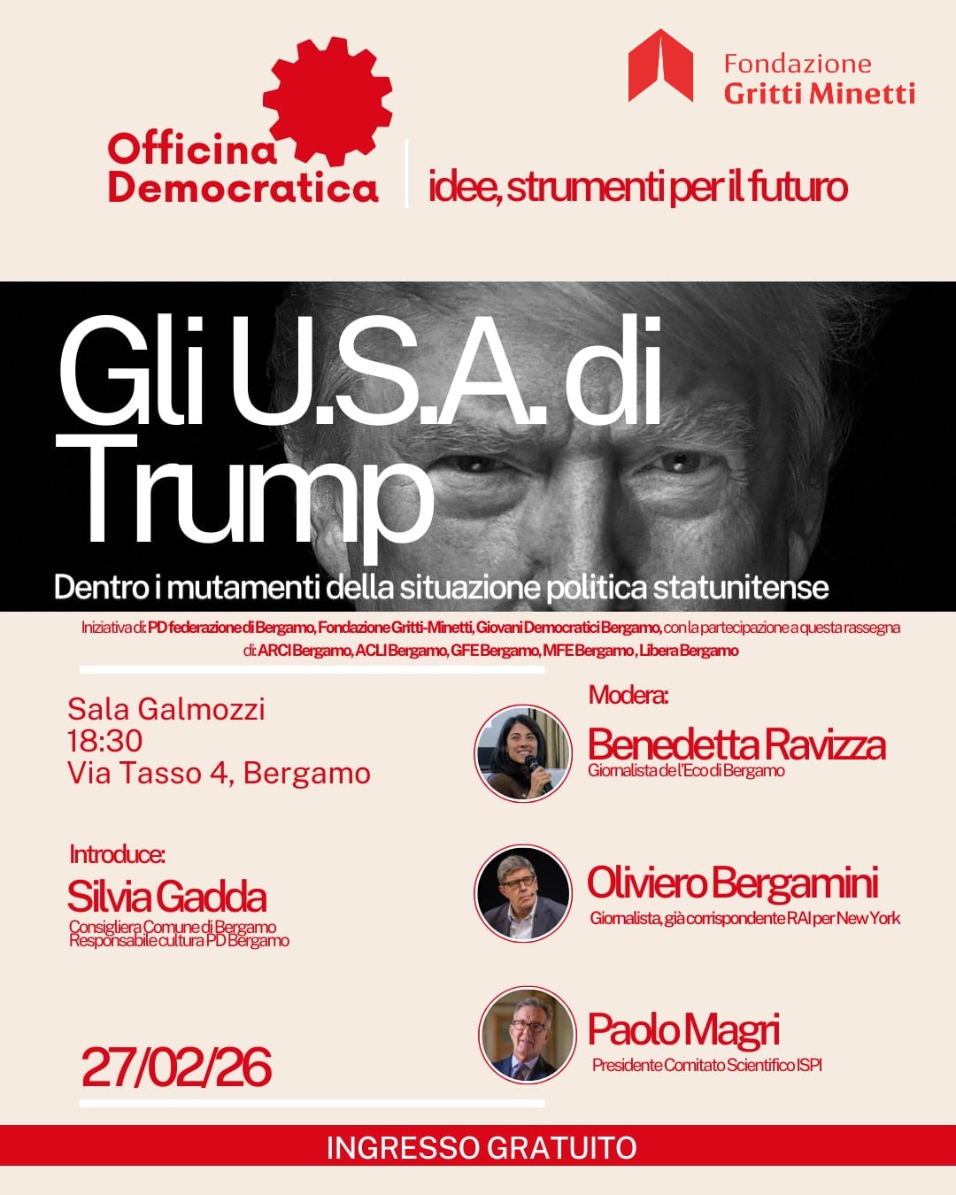 GLI U.S.A. DI TRUMP. DENTRO I MUTAMENTI DELLA SITUAZIONE POLITICA STATUNITENSE - 27 FEBBRAIO 2026 ORE 18.30 - BERGAMO SALA GALMOZZI