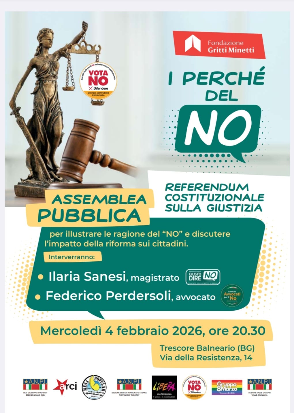 Incontro sul referendum sulla giustizia - Trescore 4 febbraio 2026 h. 20.45
