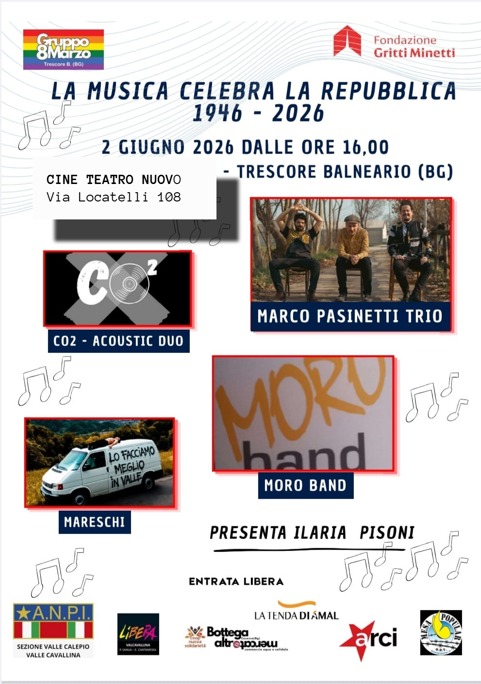 La musica celebra la Repubblica - 2 giugno 2026 dalle ore 16.00 Trescore Cine Teatro Nuovo via Locatelli 108